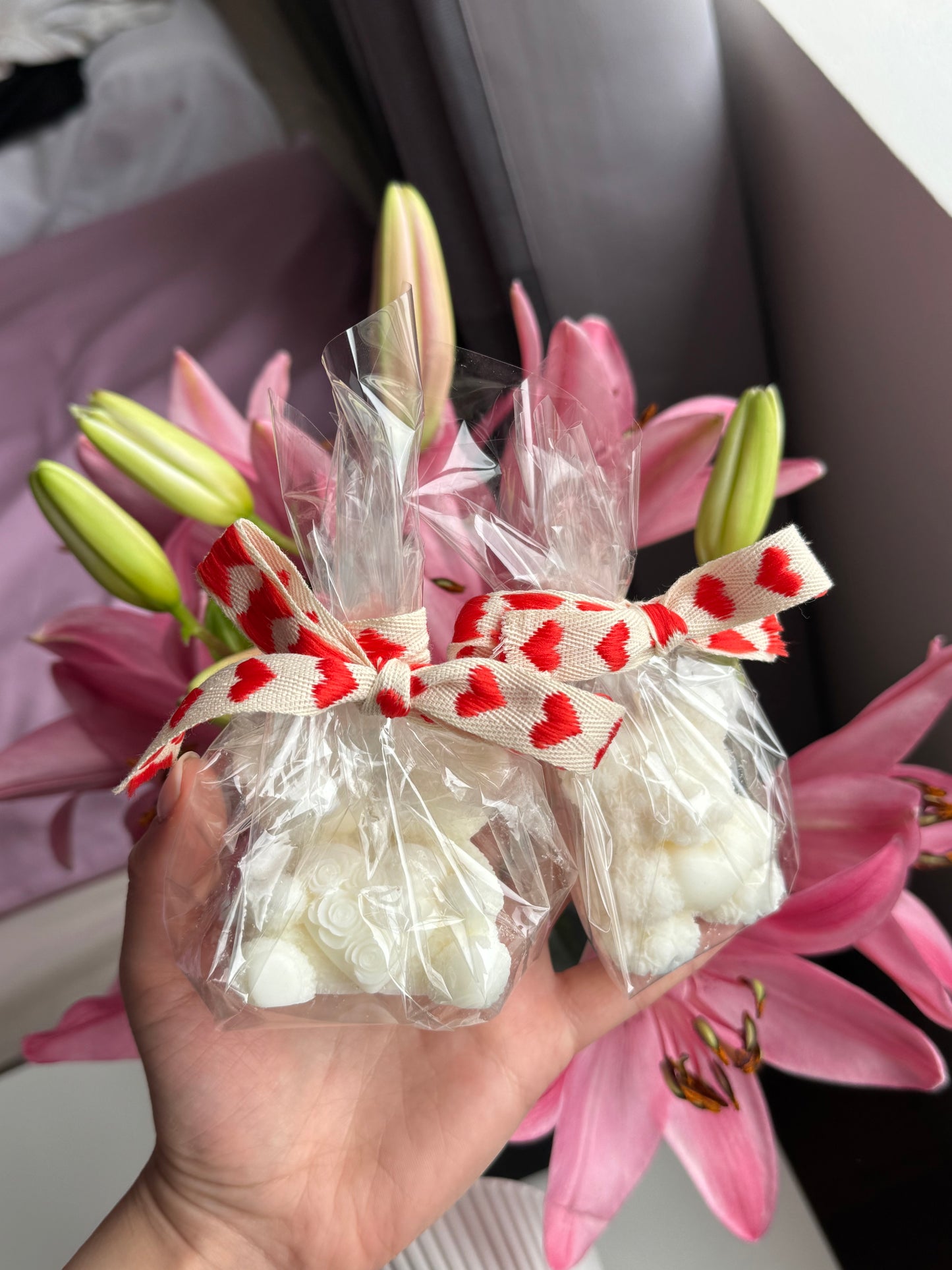 Two Hearts Teddy Candle