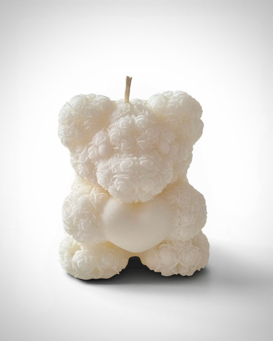 Teddy Bear with Floral Heart Candle